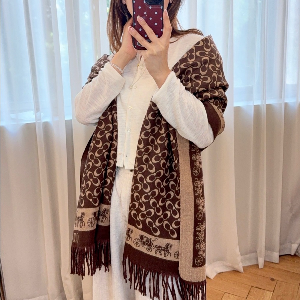 Coach Brown and Cream Logo Scarf